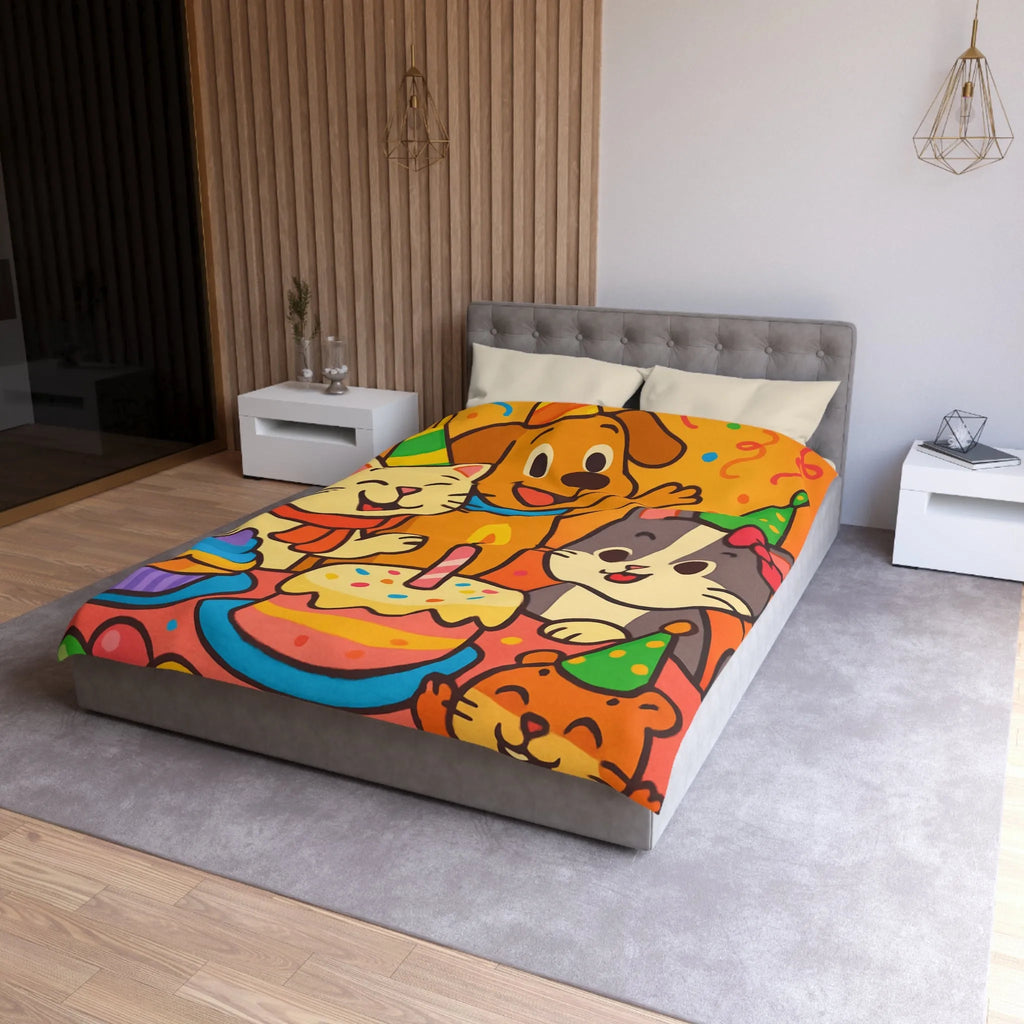 Housse de couette joyeuse et colorée avec animaux en fête pour chambre d'enfant