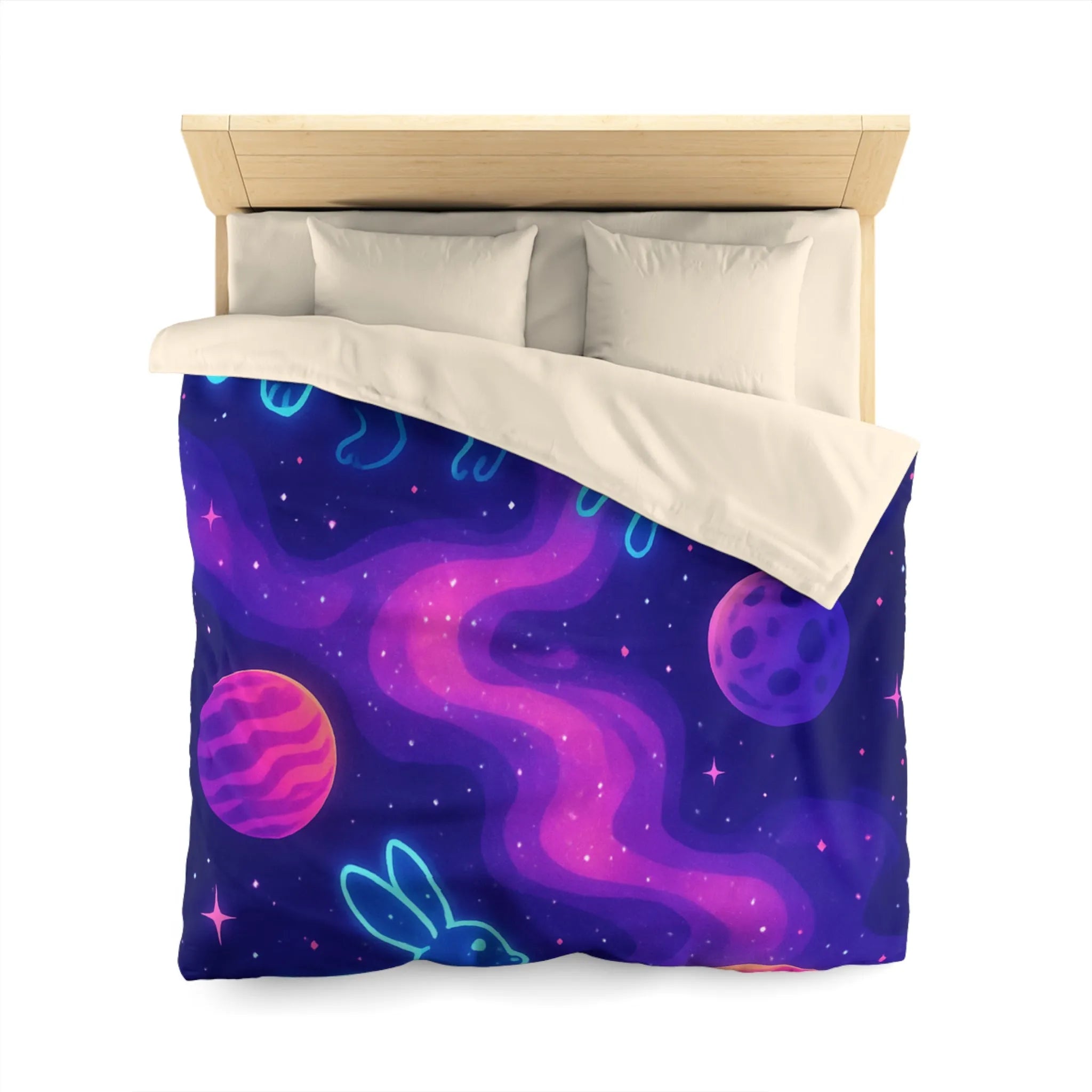 Housse de Couette Étoilée Animaux Néon Cosmiques pour Atmosphère Surnaturelle et Apaisante