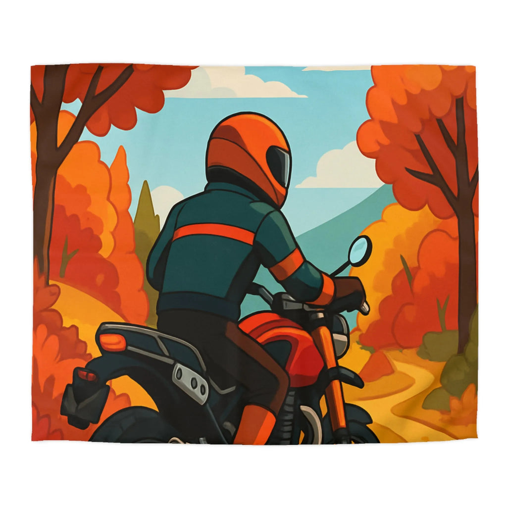 Housse de couette avec motif automnal de motard et nature aux couleurs vives