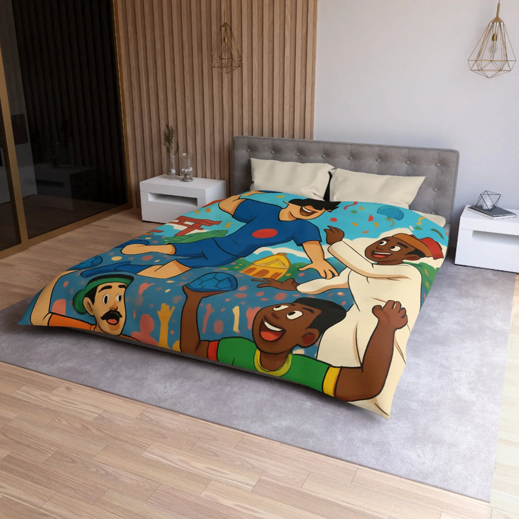 Housse de couette colorée célébrant la diversité multiculturelle avec ballons et drapeaux