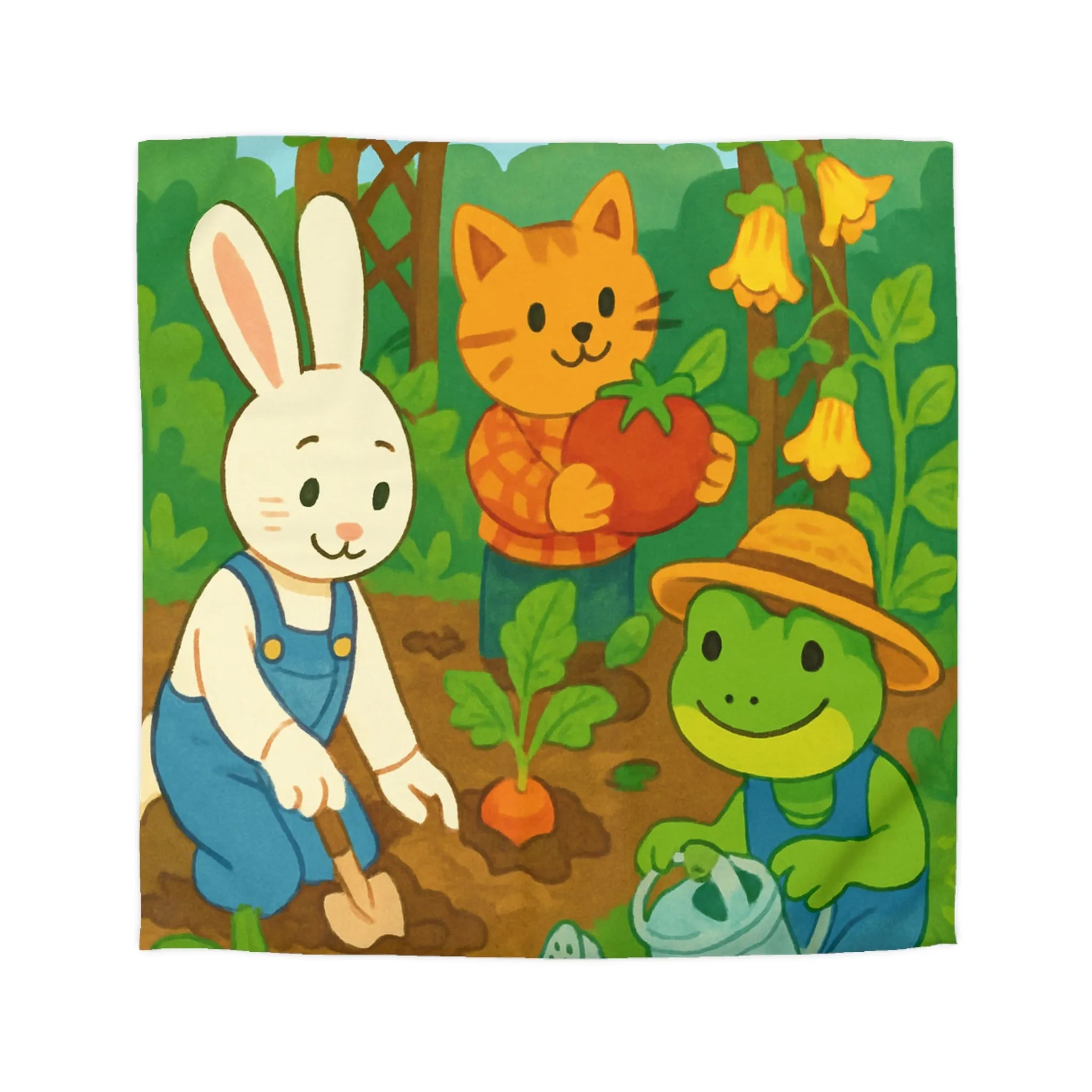 Housse de couette enfant avec animaux adorables jardiniers pour chambre thématique colorée