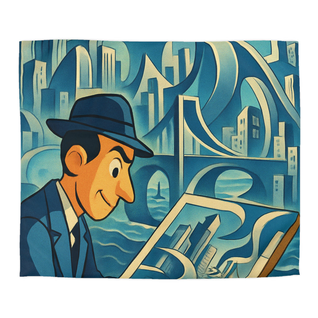 Motifs artistiques urbains bleus et jaunes pour une housse de couette moderne et stylée