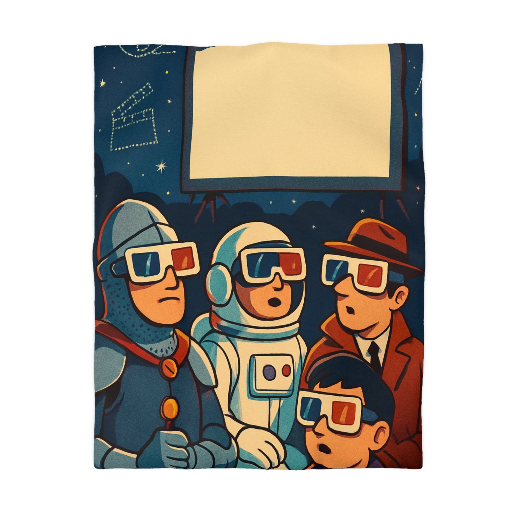 Housse de Couette Unique Inspirée Cinéma Rétro Avec Personnages Insolites Regardant Écran