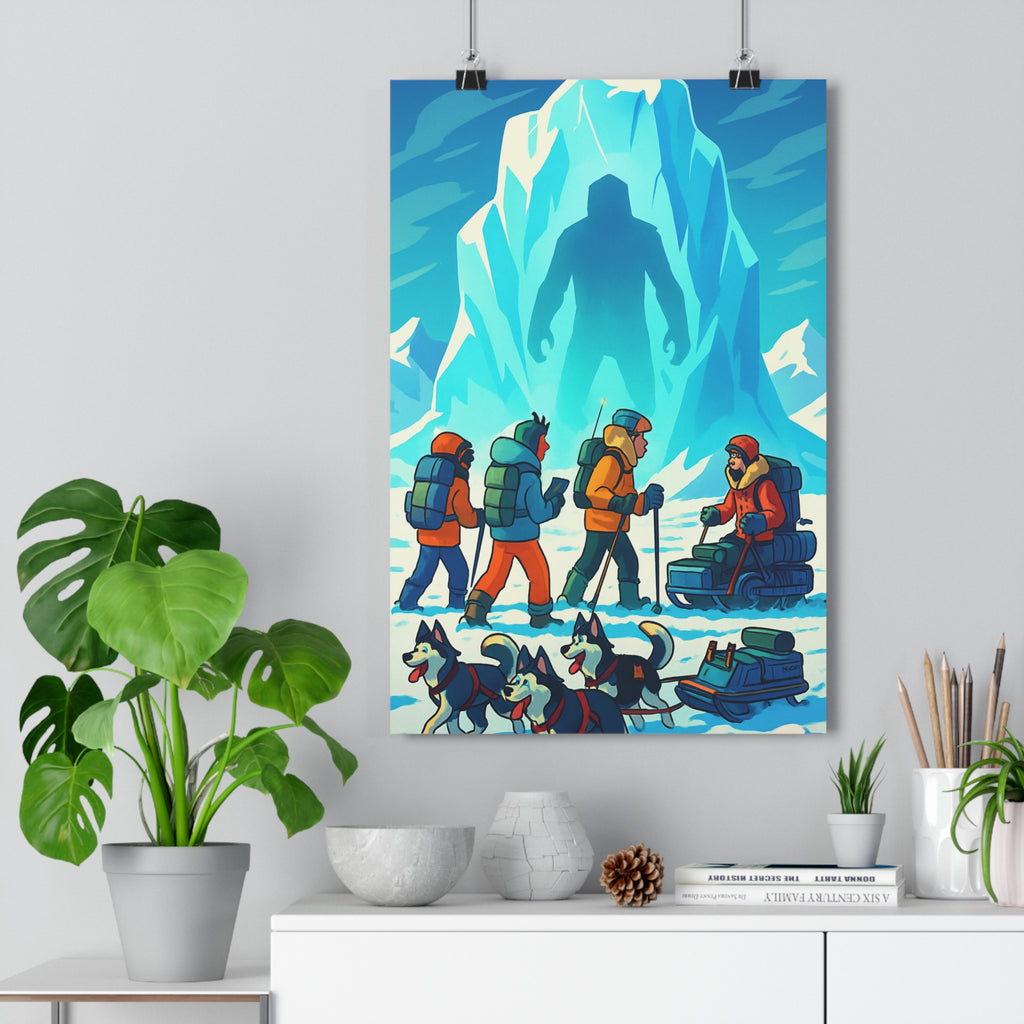 Poster décoratif cartoon aventure iceberg bleu blanc salon chambre enfant mystère explorateurs traîneau moderne