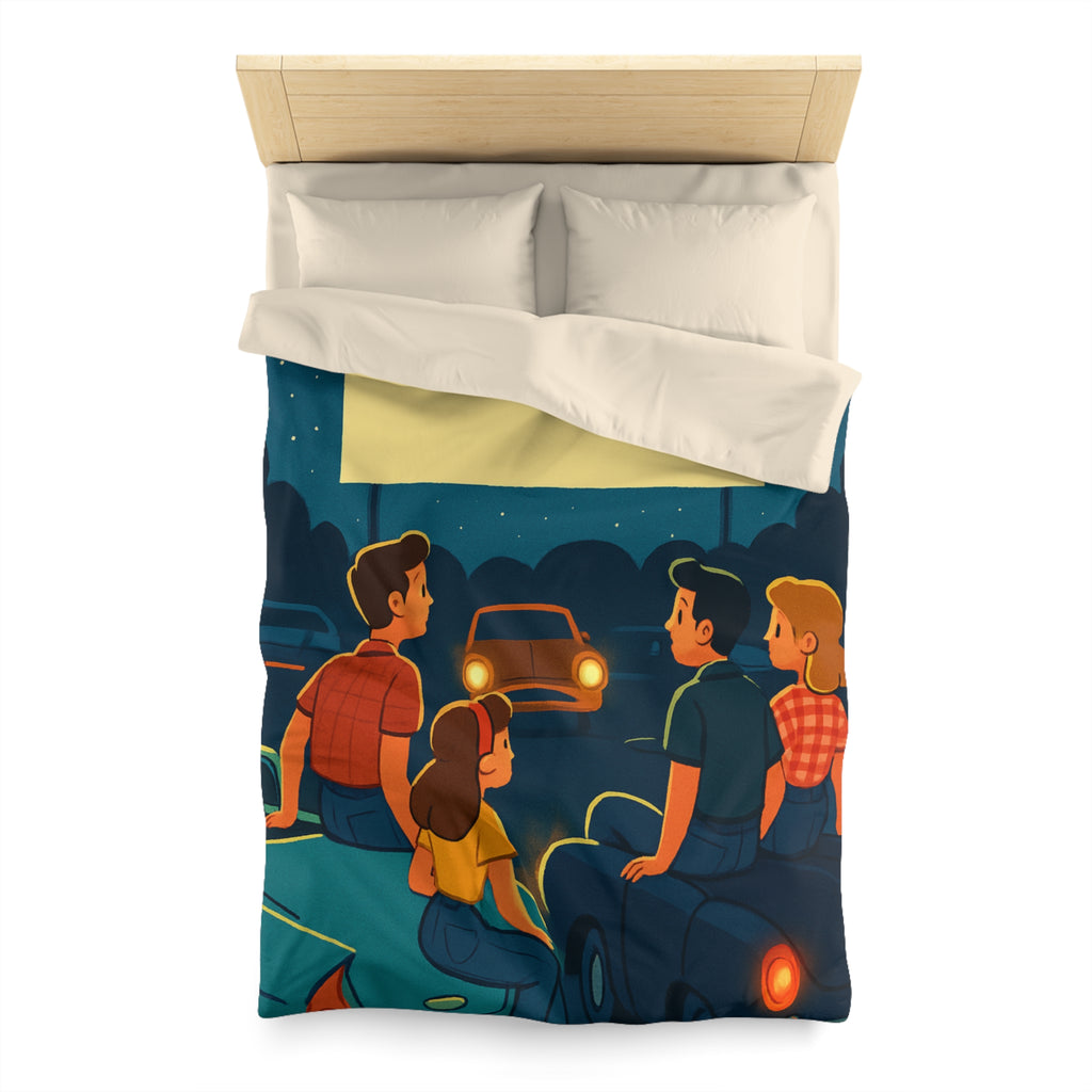 Housse de couette rétro cinéma de voitures sous un ciel étoilé fantastique