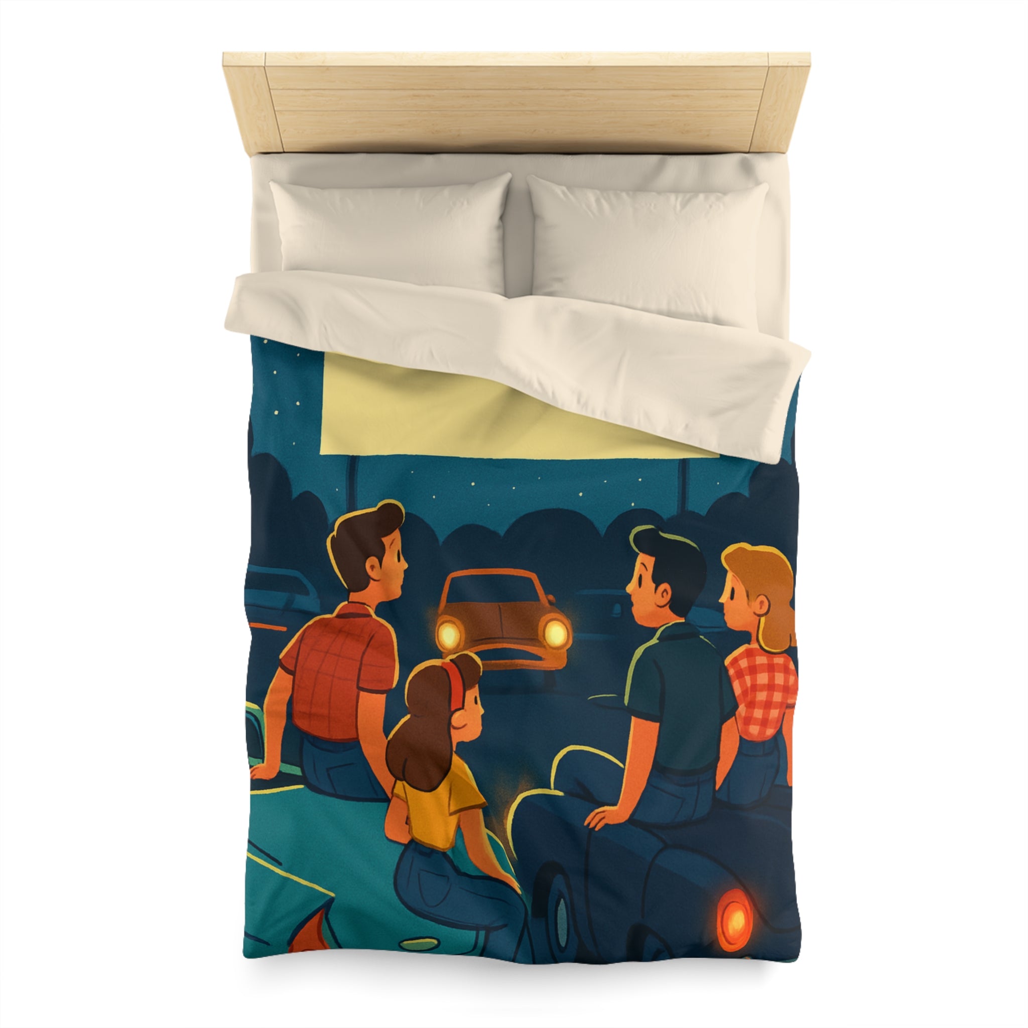 Housse de couette rétro cinéma de voitures sous un ciel étoilé fantastique