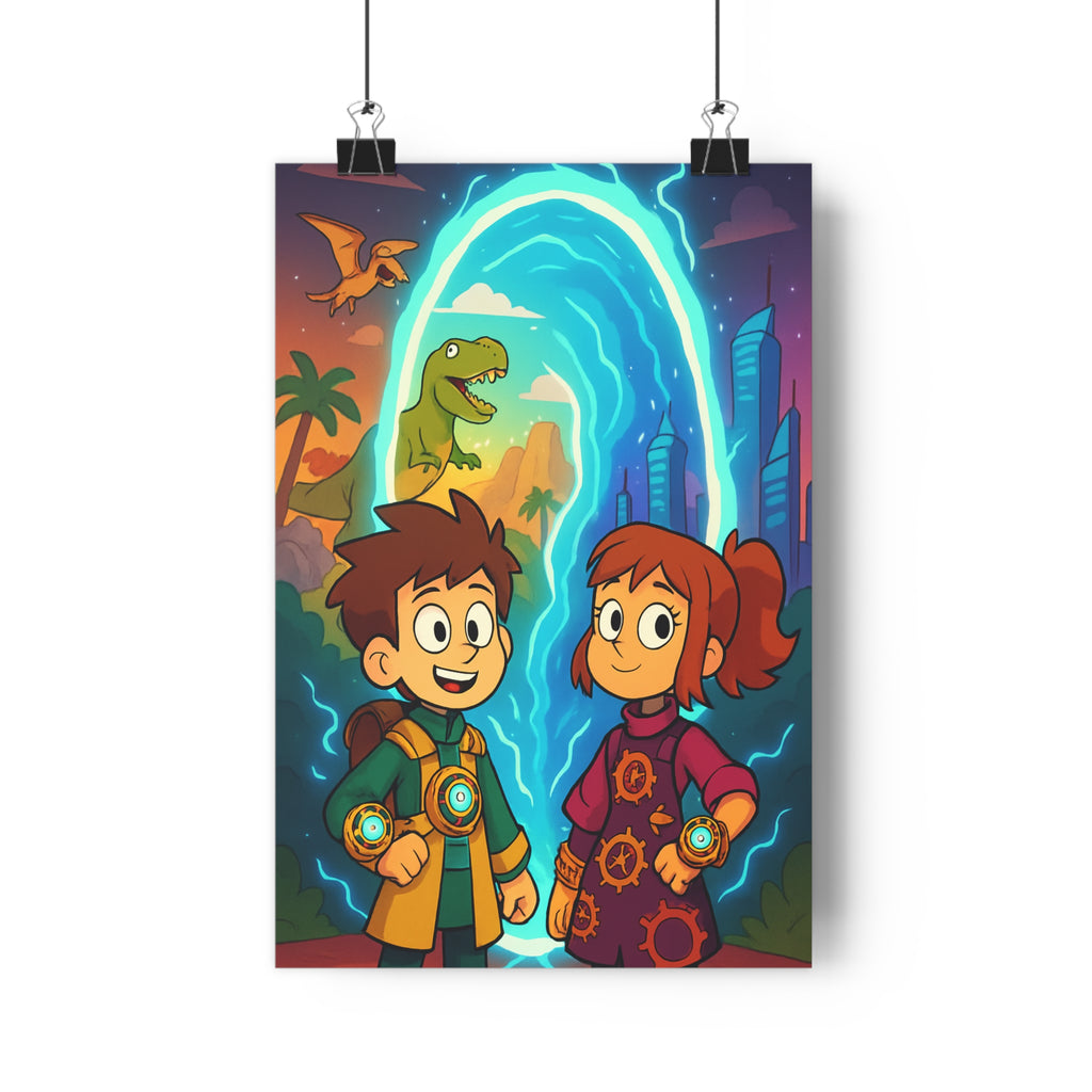 Poster décoratif aventure dynamique explorateurs enfant chambre coloré lumineux jungle futuriste 30x46 cm qualité