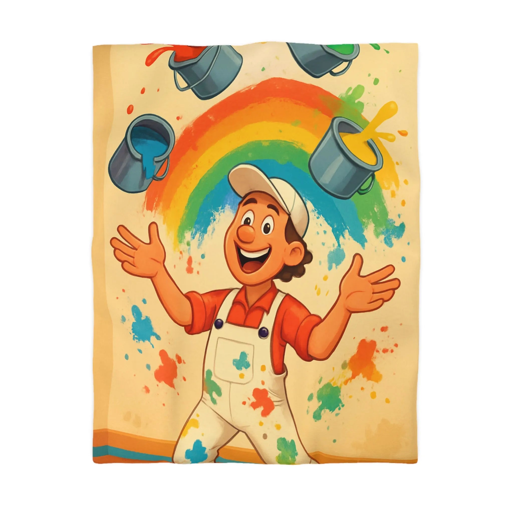 Housse de Couette Colorée avec Arc-en-ciel Artiste Jetant Peinture Joyeusement