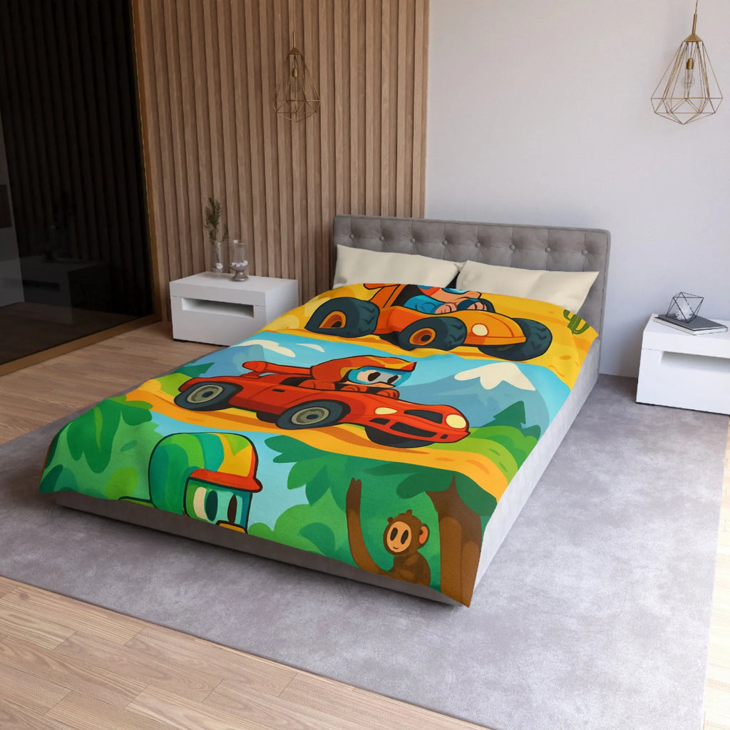 Housse de couette colorée avec motifs de voitures et paysages pour chambre d'enfant