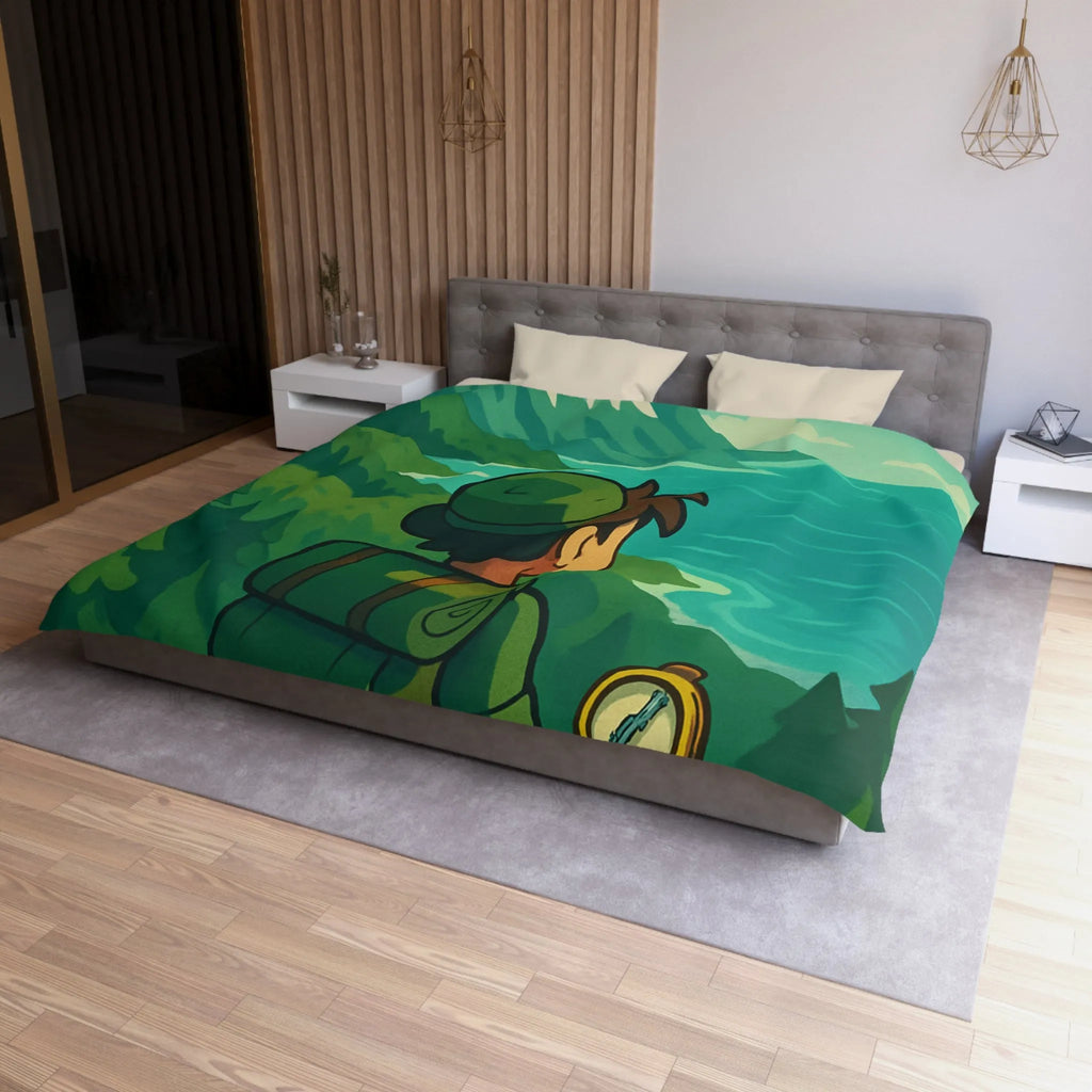 Aventure en montagne pour une housse de couette nature et voyageur contemplatif