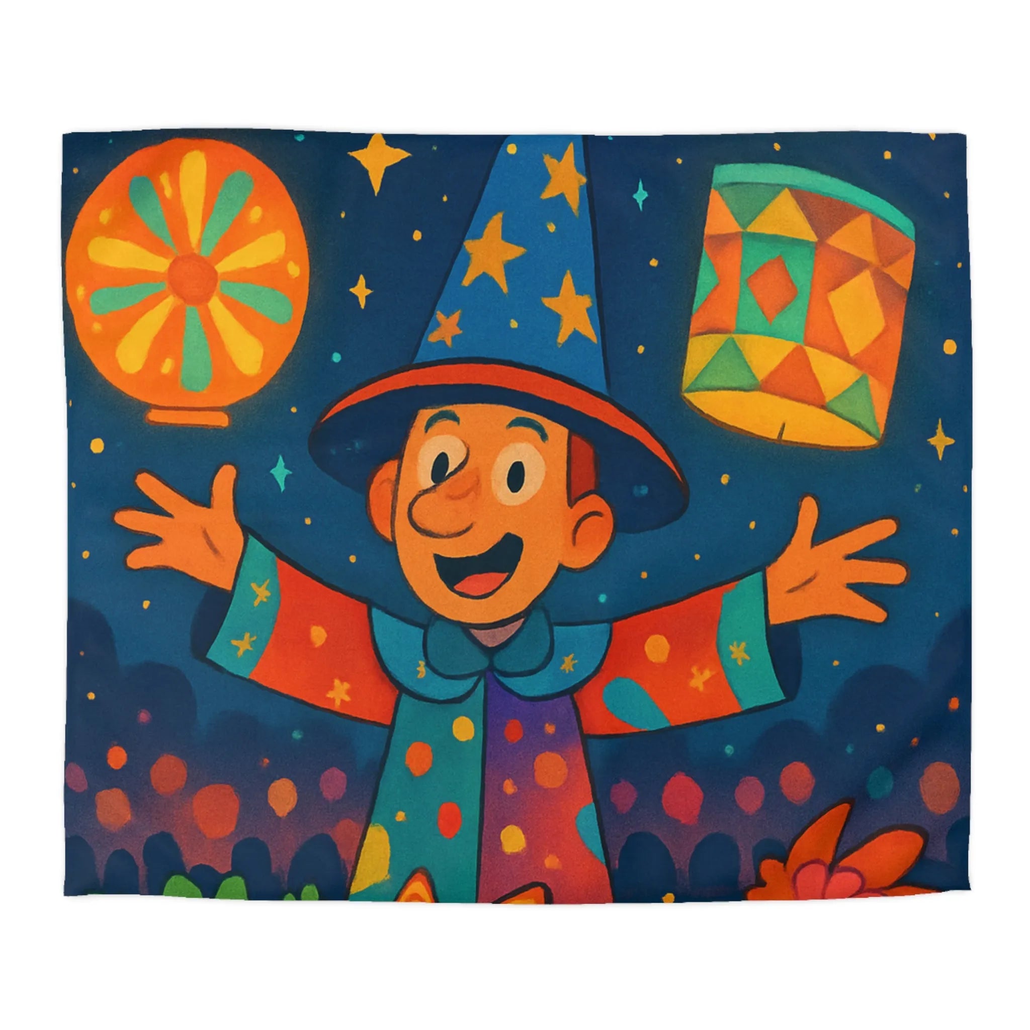 Housse de couette enfant au design magique de lanternes colorées et personnages joyeux