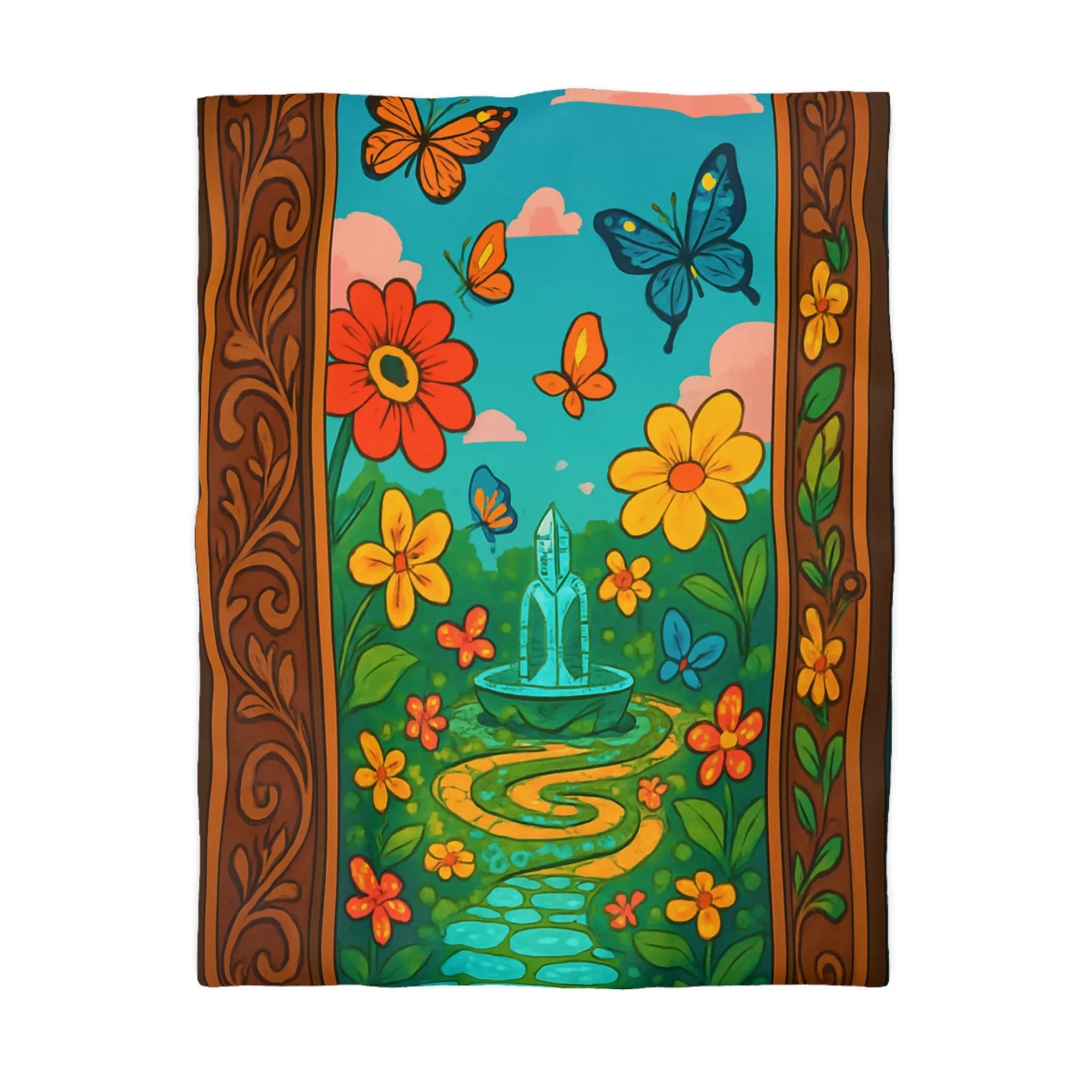 Housse de couette colorée avec papillons et fleurs dans un jardin enchanté vibrant