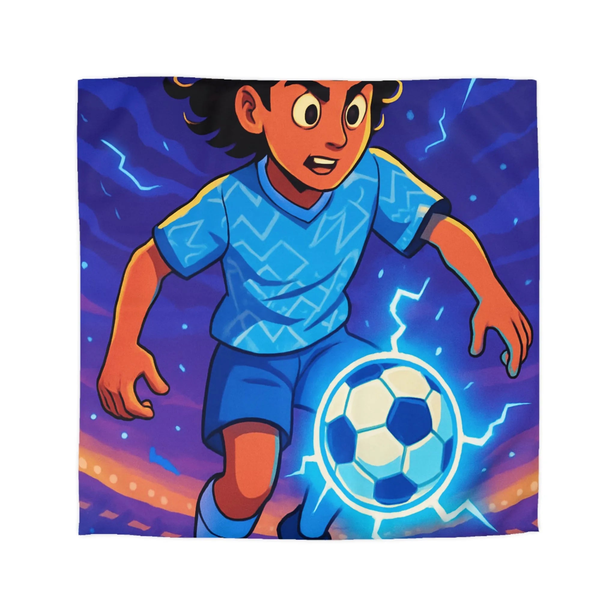Housse de Couette Enfant Football Éclair Bleu Lumière Dynamique Jeu Sportif Aventure