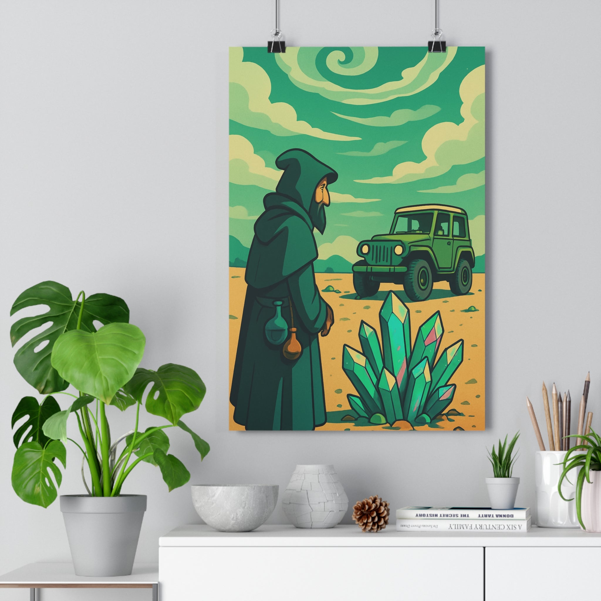 Poster décoratif animation désert vert aventure salon chambre moderne captivant mystérieux nuageux artistique éclatant