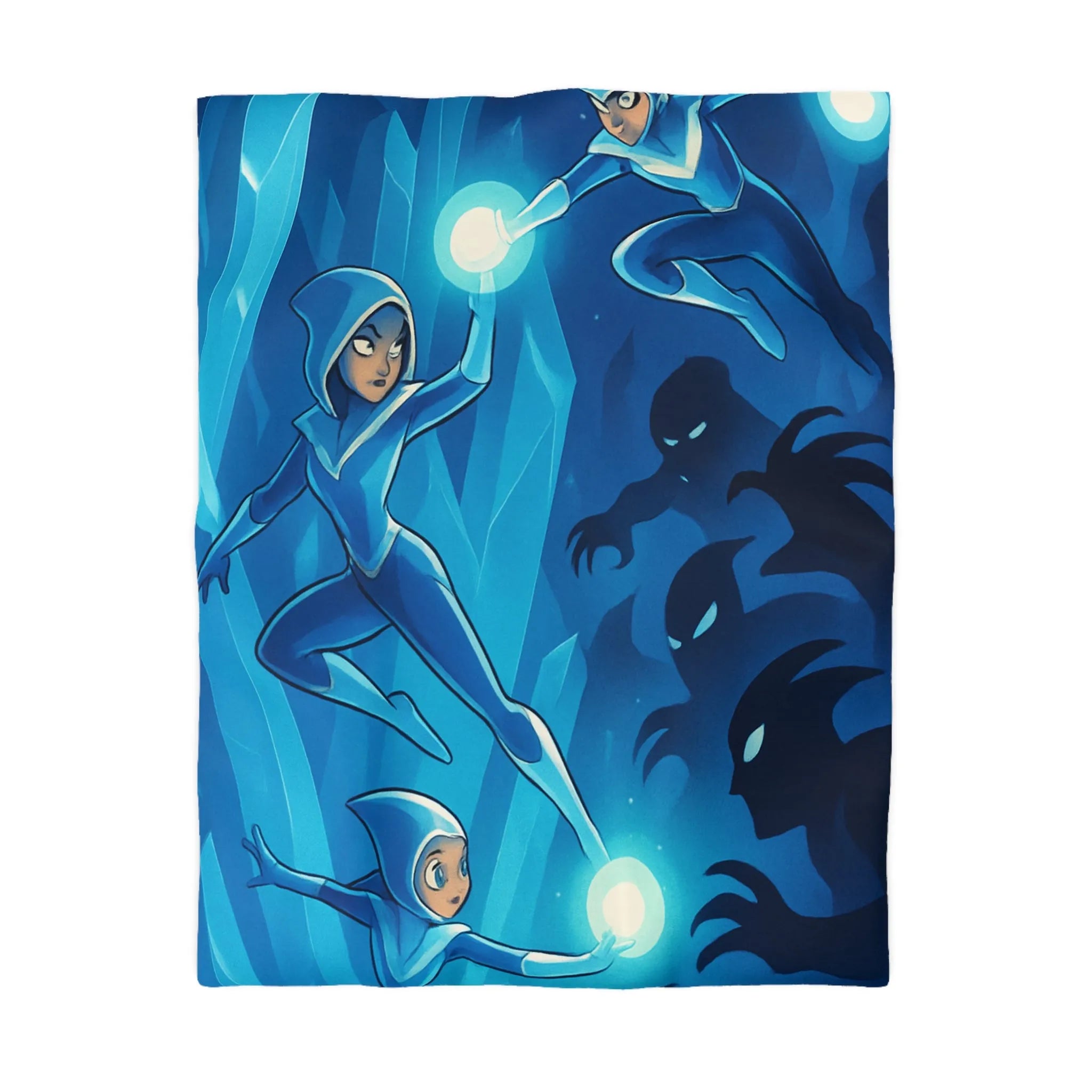 Housse de Couette Épique : Super-héroïnes Illuminées Combat Fantastique Ombres Cristallines