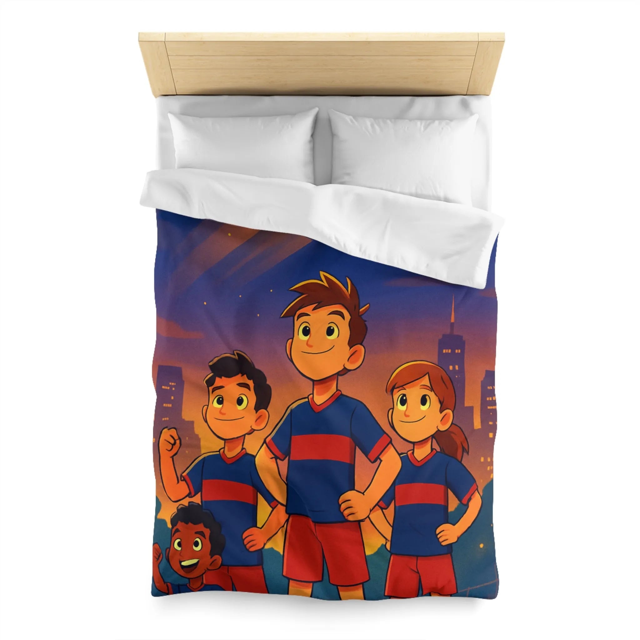 Housse de Couette Enfants avec Équipe de Football et Ballon Étoilé en Soirée