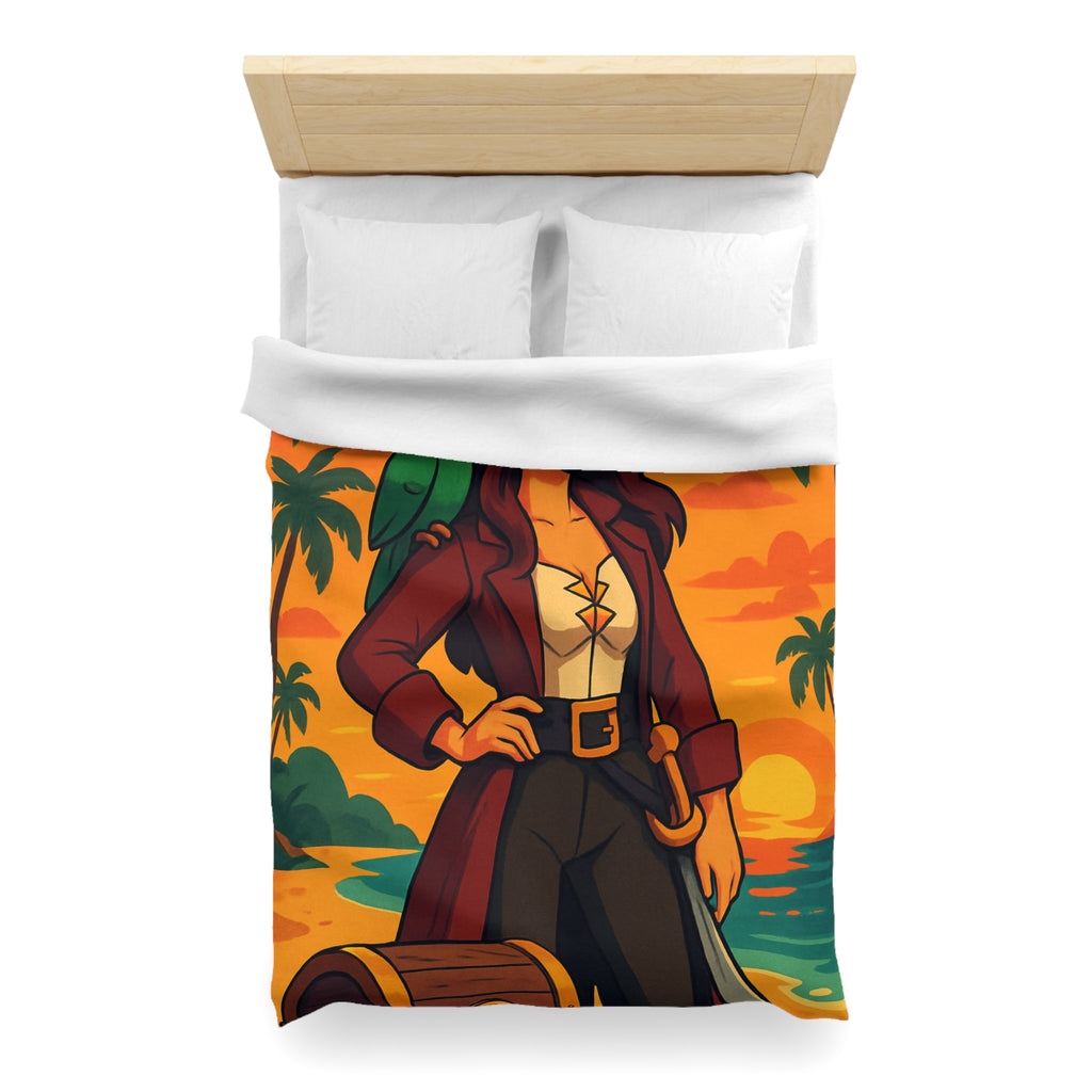 Housse de couette pirate colorée avec perroquet et coffre au trésor tropical