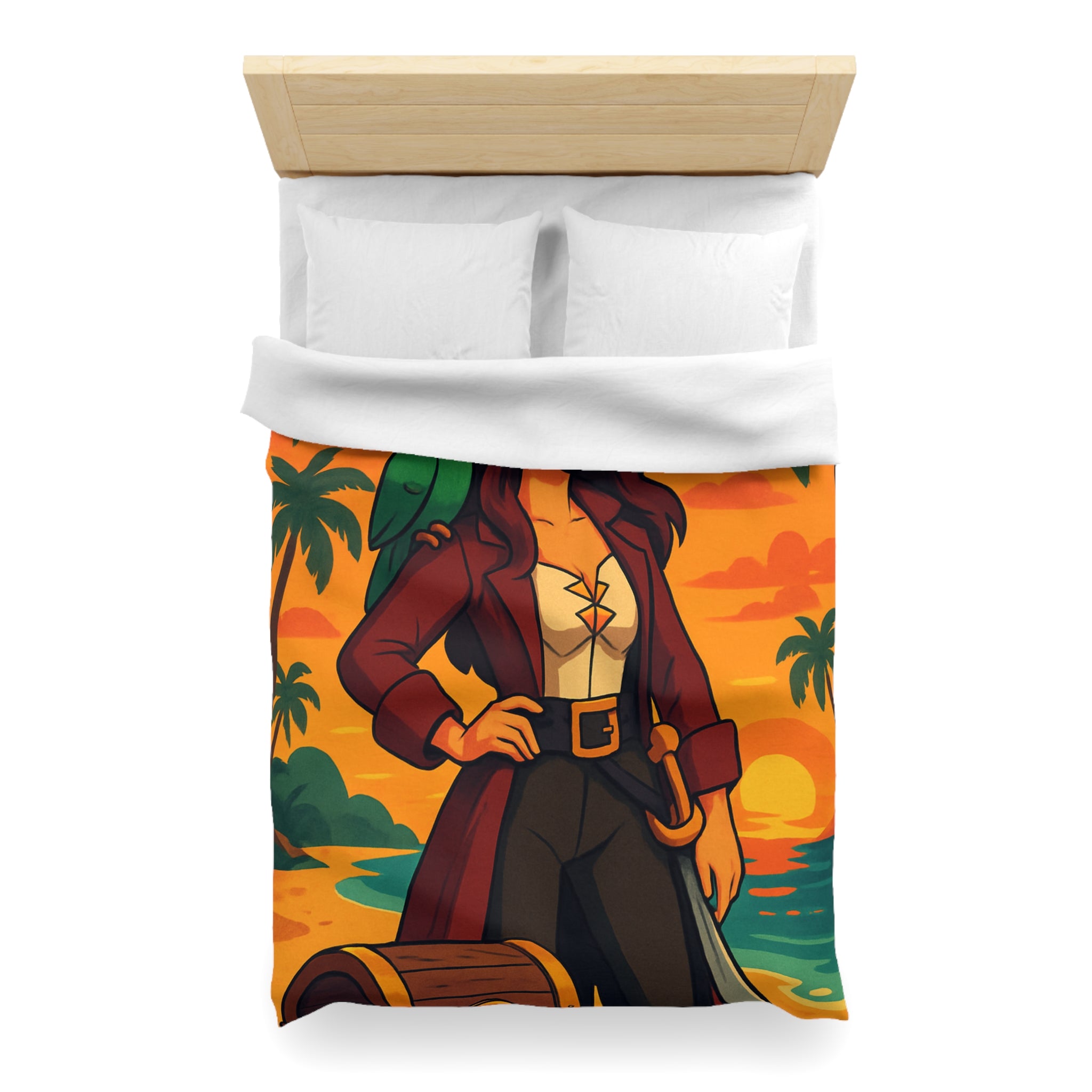 Housse de couette pirate colorée avec perroquet et coffre au trésor tropical