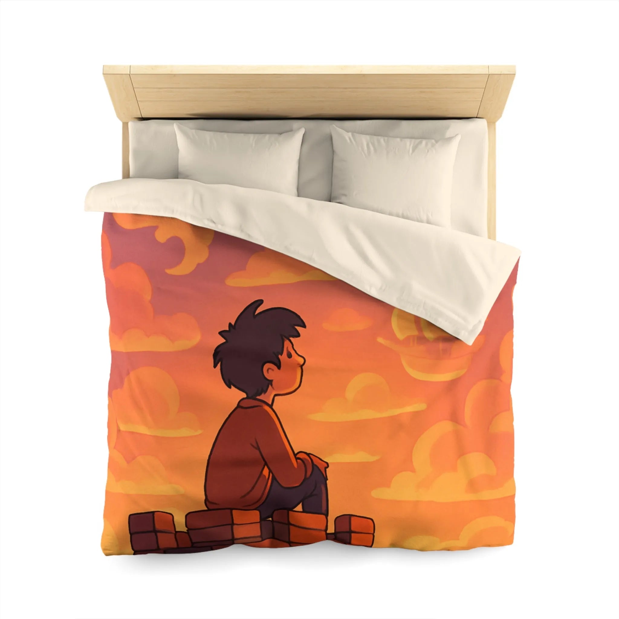 Housse de couette fantastique avec château, dragon et nuages pour enfants rêveurs