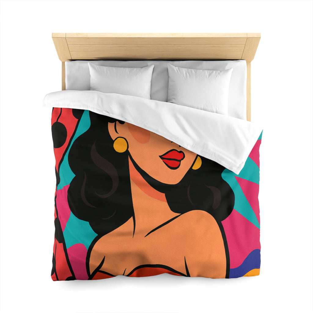 Housse de Couette Style Pop Art avec Illustration Femme Glamour et Couleurs Vives