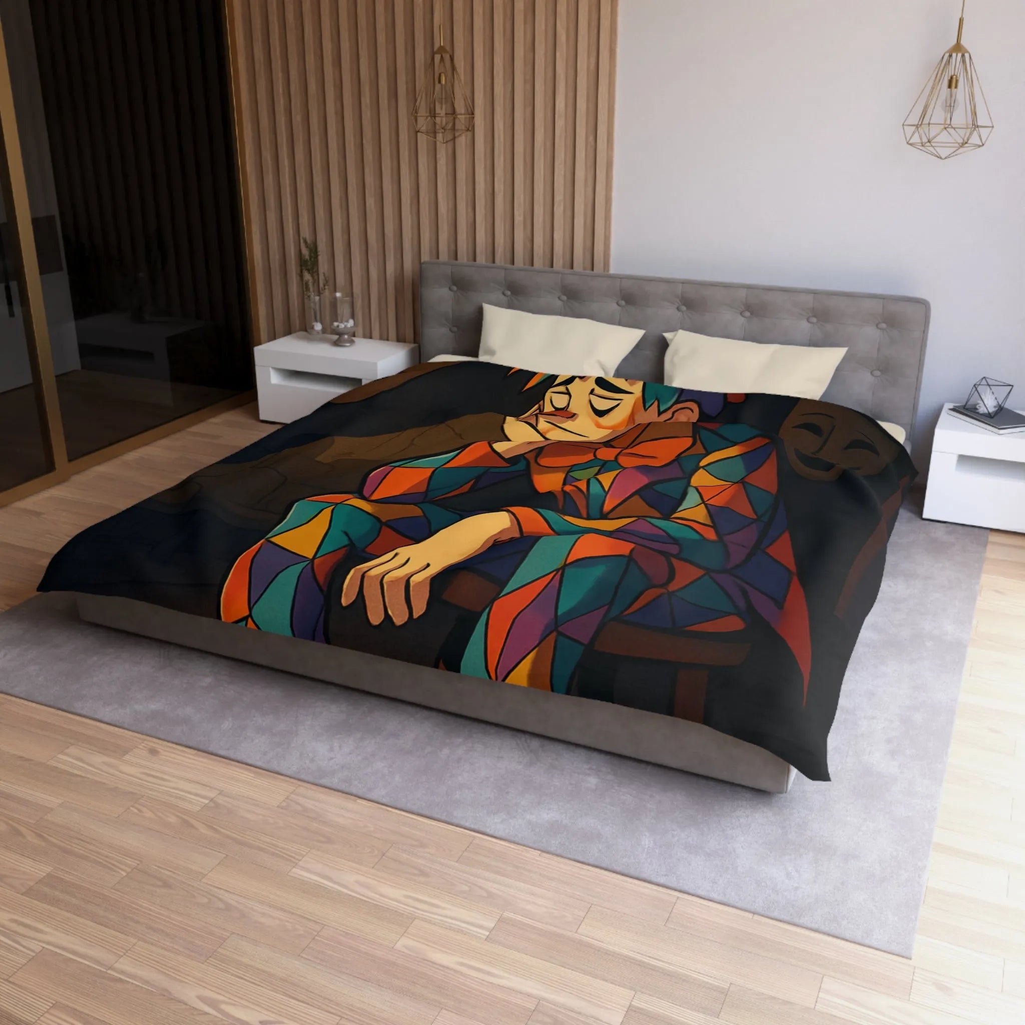 Housse de couette clown triste aux motifs colorés pour chambre unique et artistique
