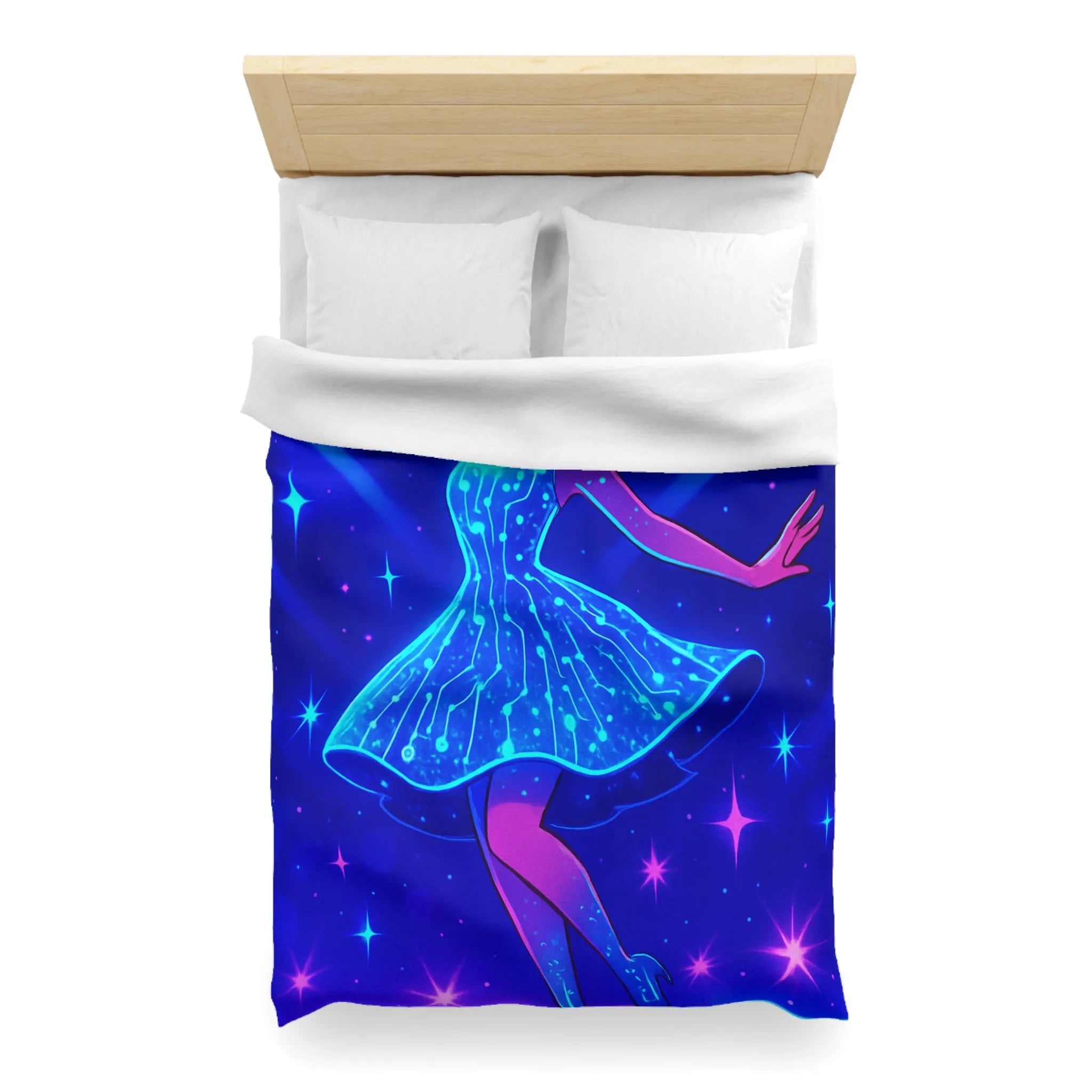 Éblouissante danseuse aux lumières néon sur piste étoilée housse de couette unique