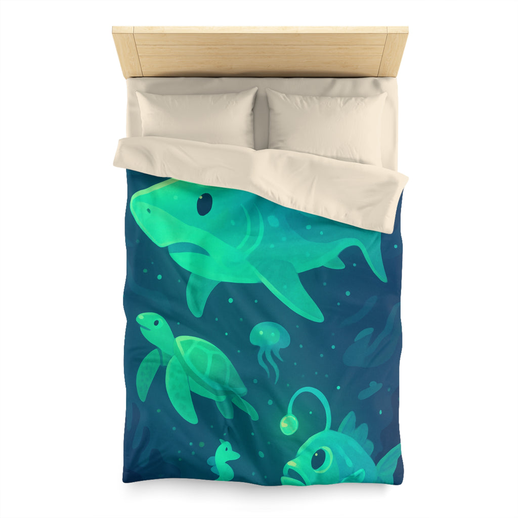 Housse de Couette Océan Lumineux avec Animaux Marins Amusants et Fantastiques Illustrés