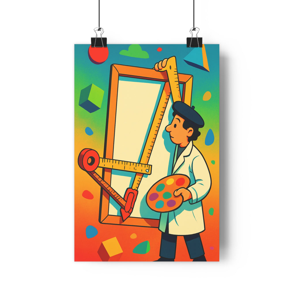 Poster décoratif cartoon bleu jaune rouge ludique artistique chambre salon enfant géométrique créatif proportions