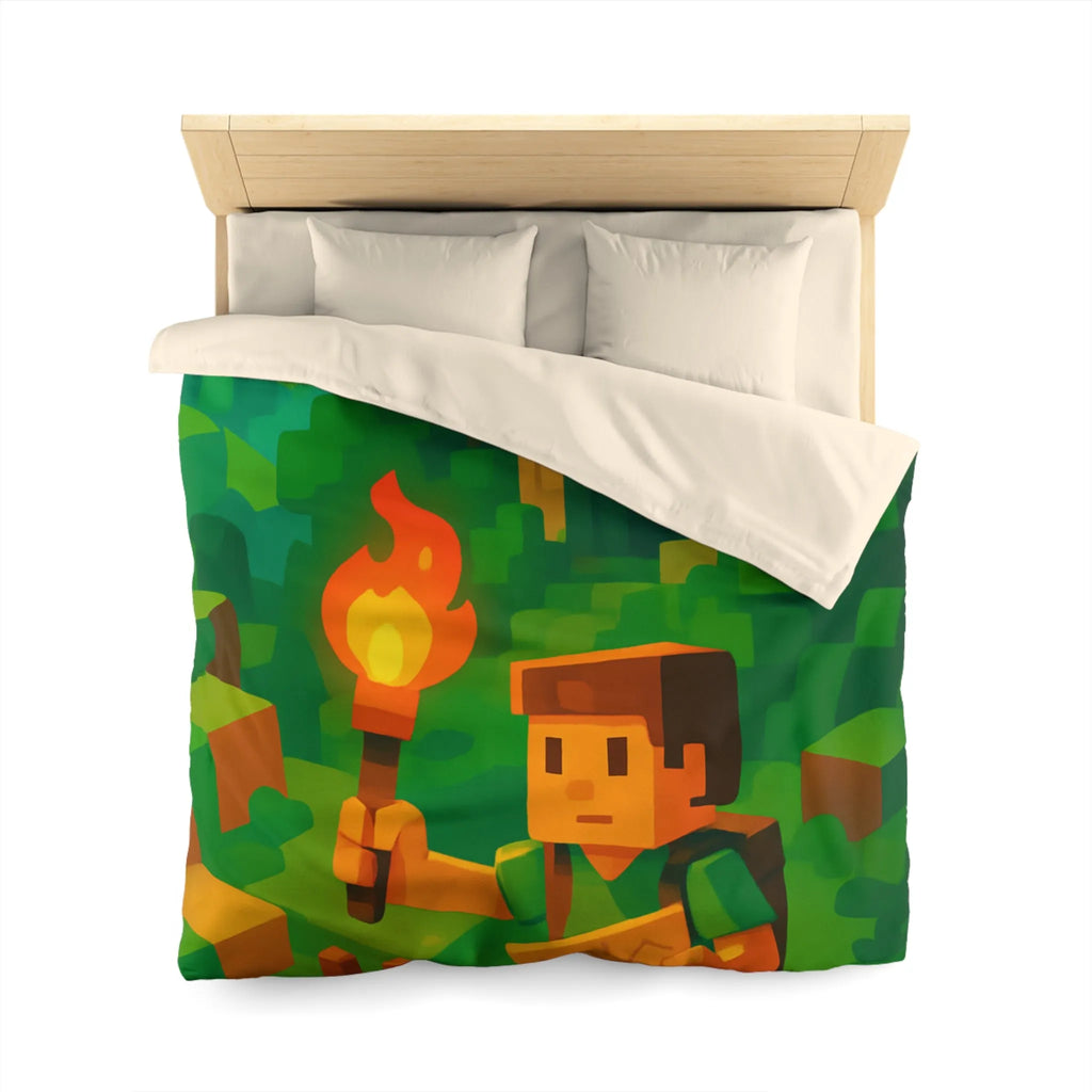 Explorez un monde aventureux et mystique avec cette housse de couette pixelisée géométrique