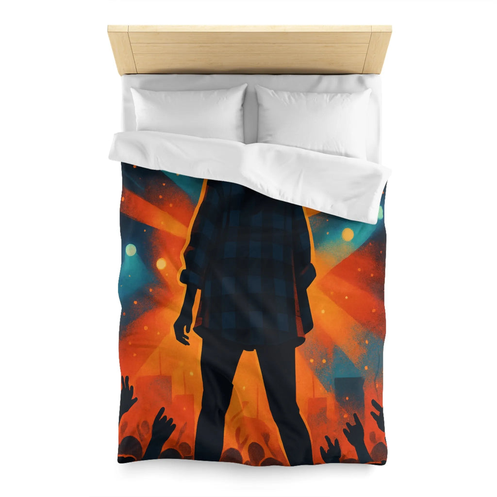 Housse de couette concert silhouette musicien rétro rayons de lumière colorés scène