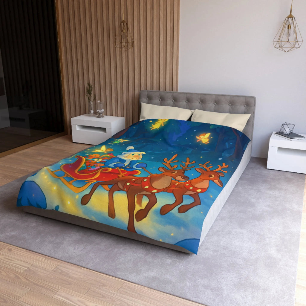 Housse de Couette Enchantée avec Lutin Magique, Fées Lumineuses et Rennes Pétillants dans Forêt