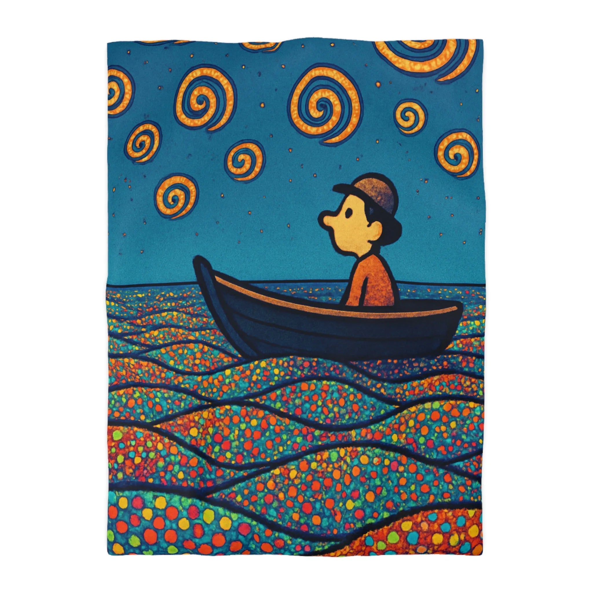 Housse de couette artistique avec motifs oniriques de mer et ciel étoilé