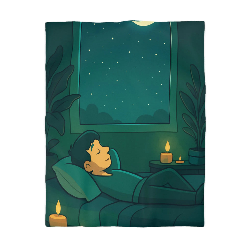 Housse de Couette Apaisante Nuit Étoilée Lune et Plantes Décoratives Ambiance Zen Chambre