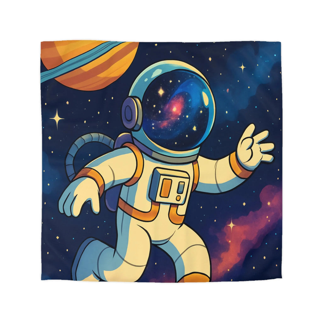 Housse de couette avec astronaute, planète et fusée dans l'espace étoilé coloré