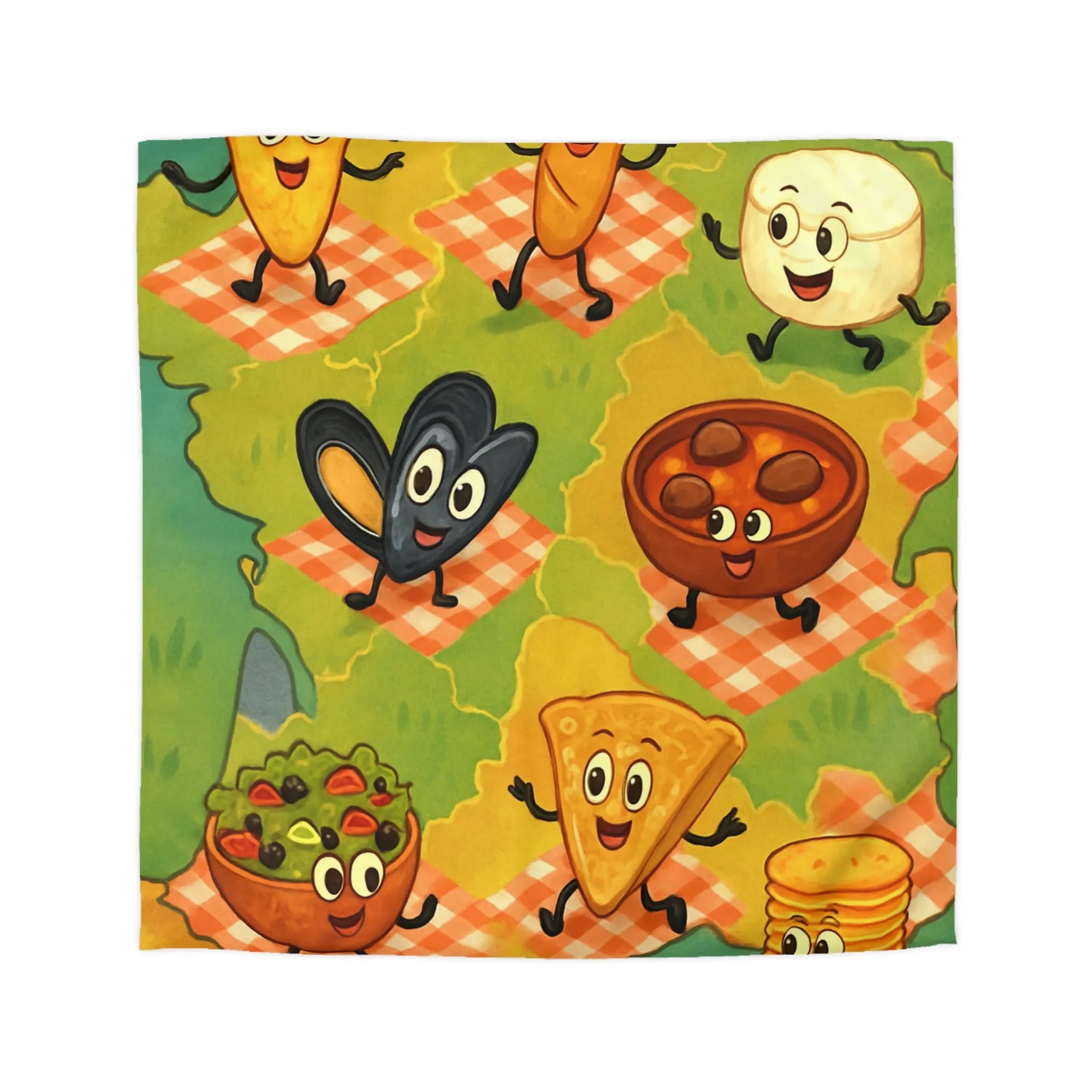 Housse de couette colorée avec motif ludique de spécialités culinaires françaises