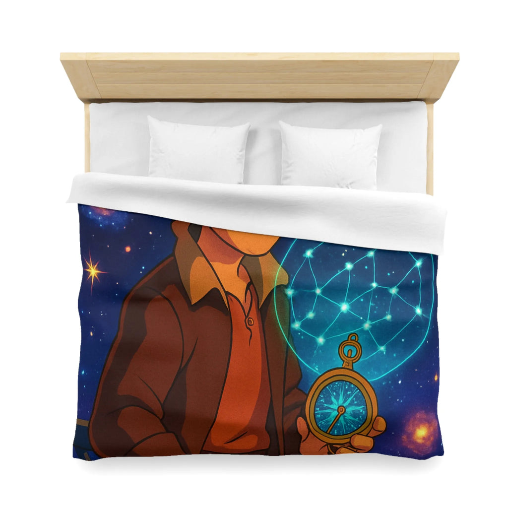 Housse de Couette Enfant Univers Galactique Garçon et Boussole Vintage Motif Étoilé