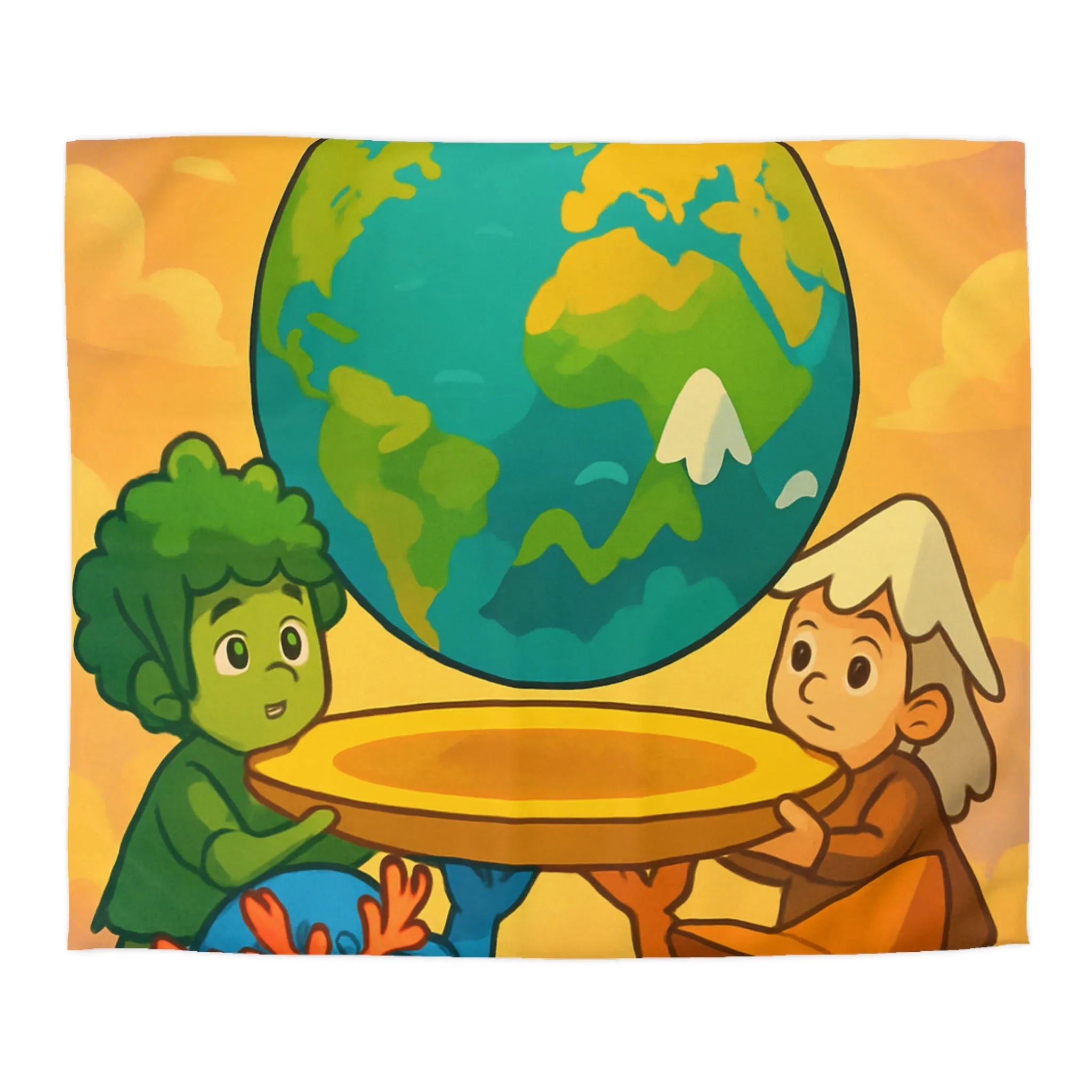 Housse de couette colorée représentant des enfants unis pour soutenir la planète Terre