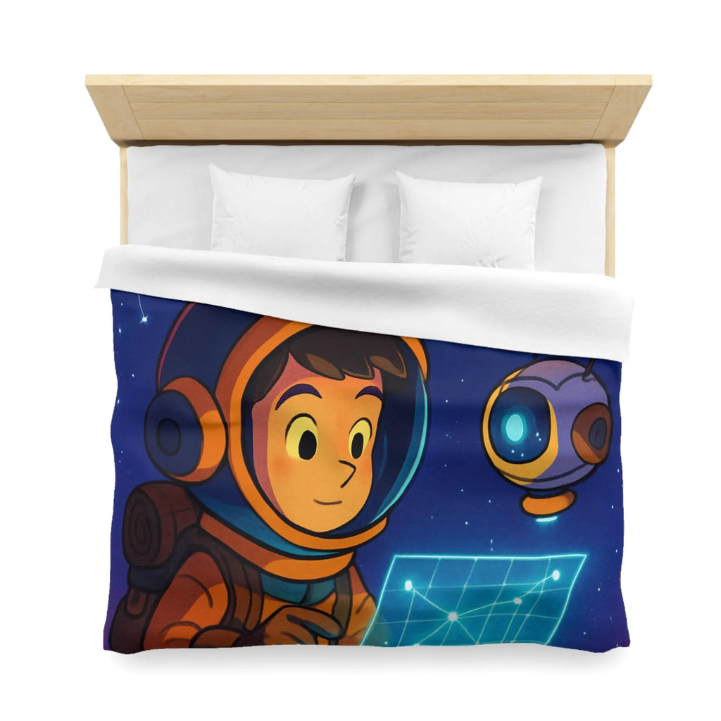 Housse de Couette Enfantine Astronaute et Robot Explorent le Ciel Étoilé Fantastique