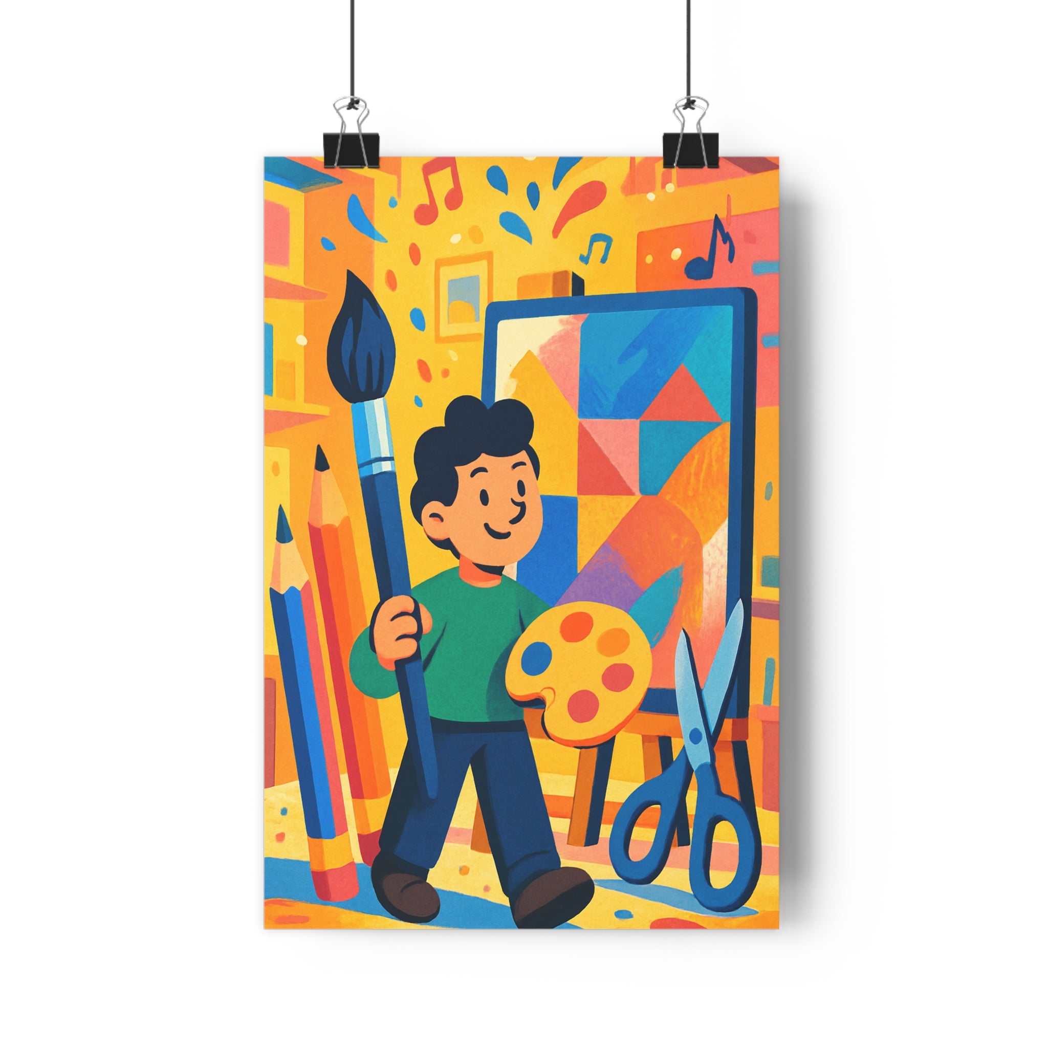 Poster décoratif cartoon artistique créatif joyeux bleu rouge jaune salon chambre bureau dynamique qualité