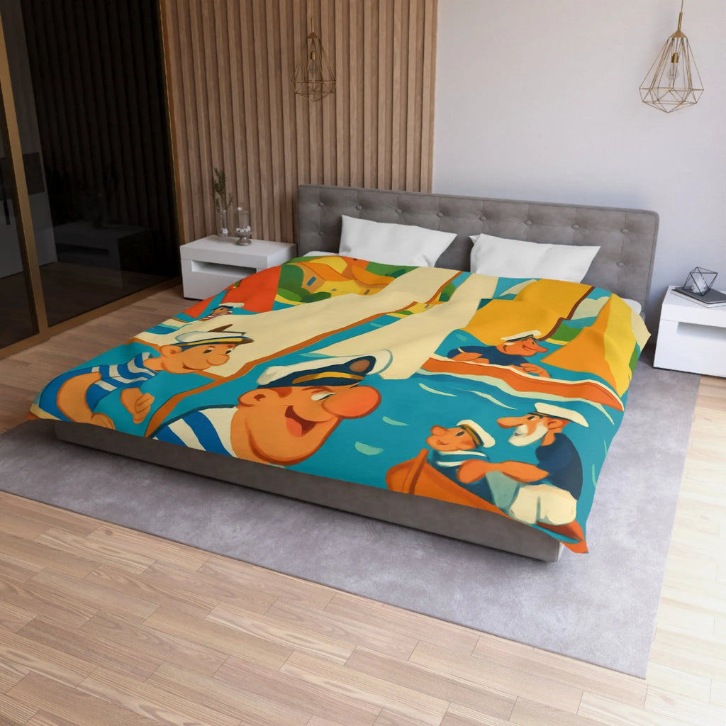 Housse de Couette Marine Vintage avec Voiliers et Matelots pour Chambre Ensoleillée