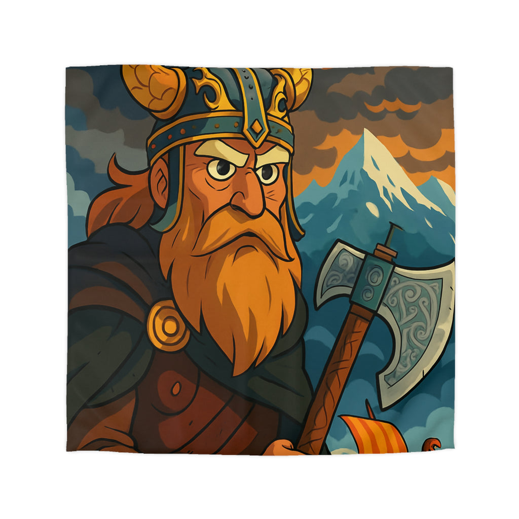 Housse de couette Viking féroce, paysage nordique et drakkar, ambiance mythique captivante