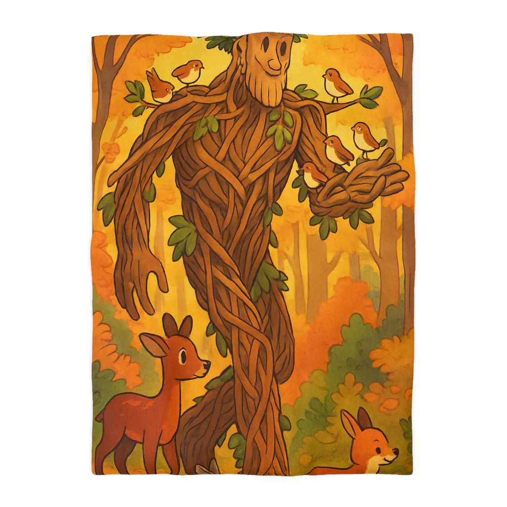 Housse de couette enchantée avec arbre humanoïde et animaux de la forêt colorés