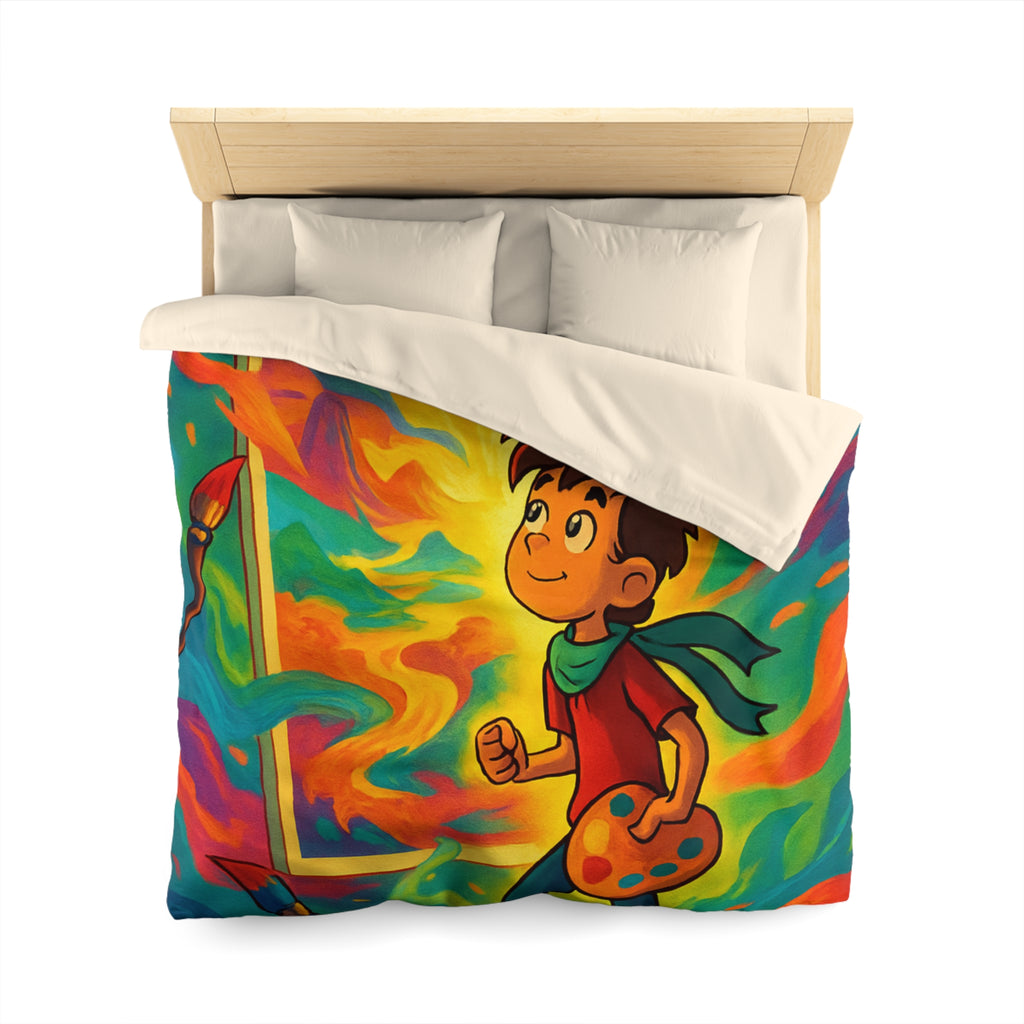 Housse de couette multicolore avec artiste créatif et peinture de pinceaux magiques