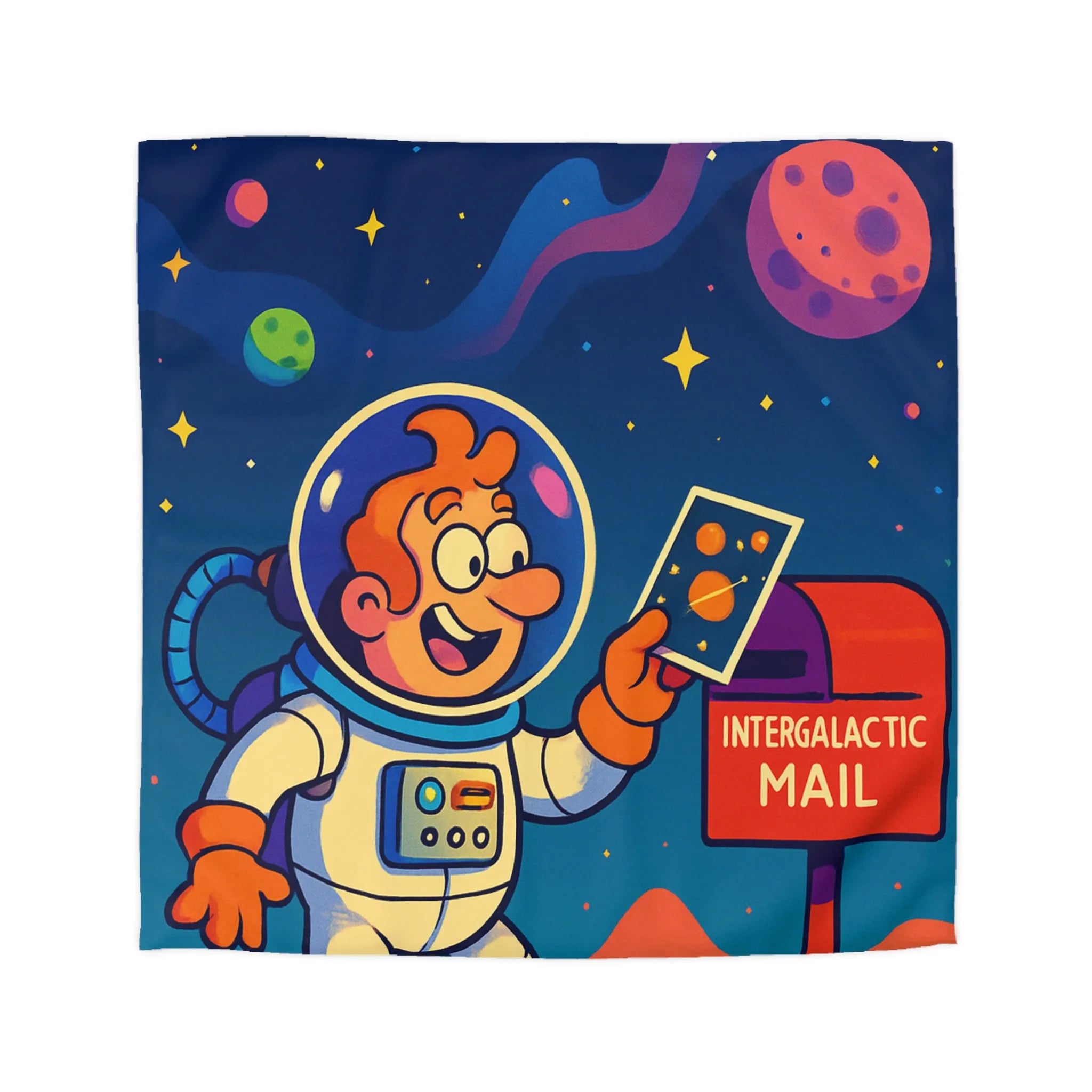 Housse de Couette Espace Fantaisie avec Astronaute Coloré et Planètes Illustrées