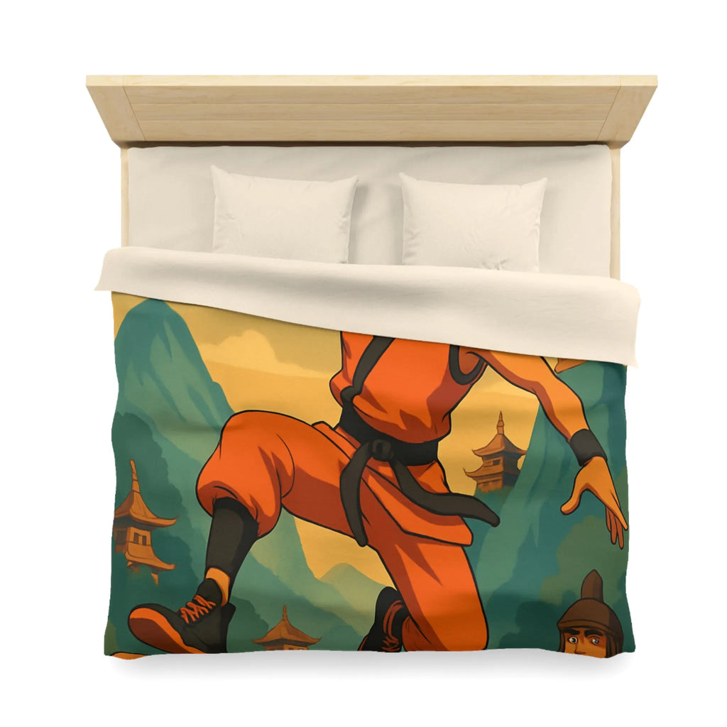 Housse de Couette Art Martial Moine avec Ballon de Basket en Feu Paysage Montagneux