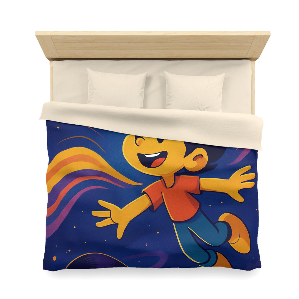 Housse de couette rêve lumineux enfant, aventure musicale, espace éclatant, design contemporain