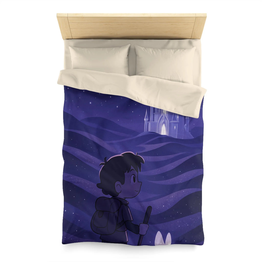 Housse de couette magique avec château céleste et promeneur nocturne scintillant