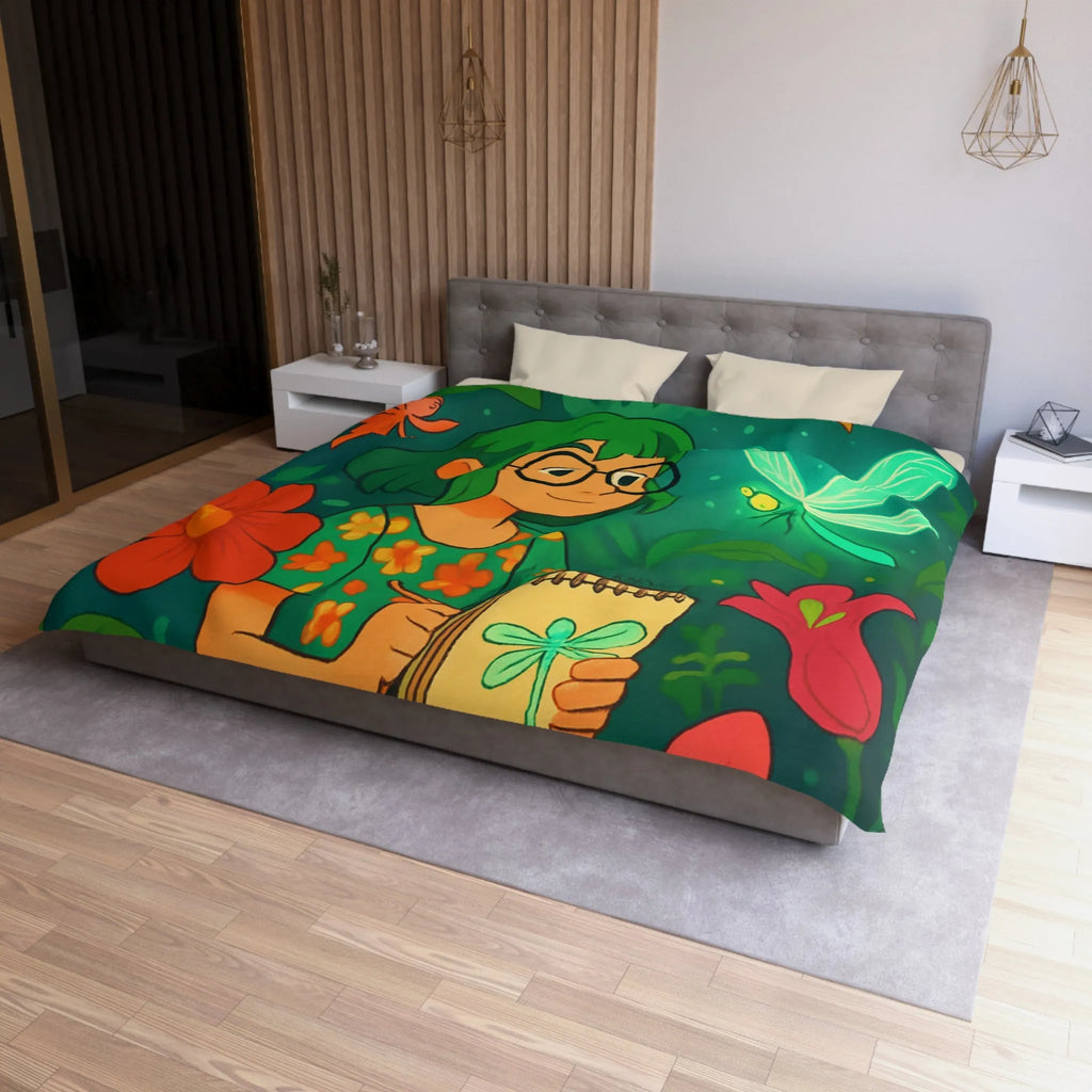 Housse de couette colorée avec fées et libellule dans un jardin enchanteur