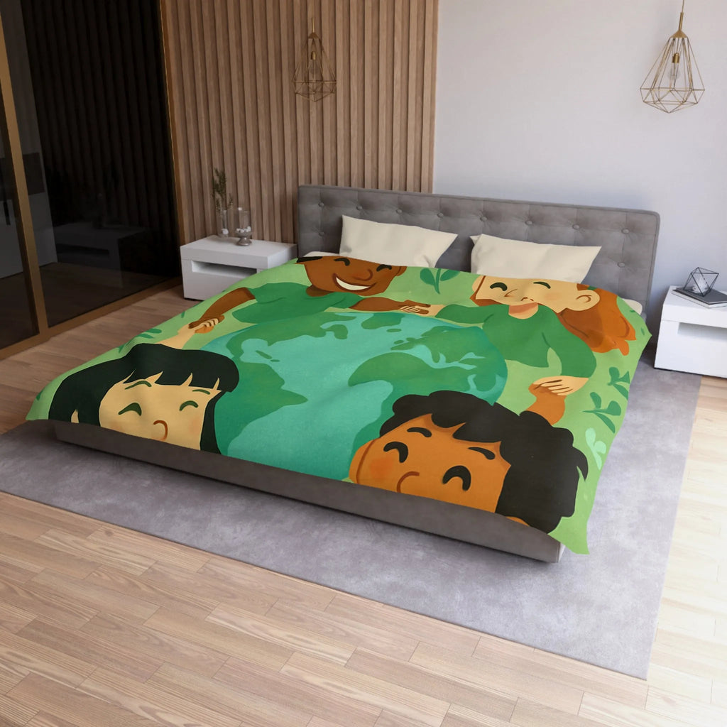 Housse de couette enfant monde coloré, paix et amitié, thème écologique éducatif