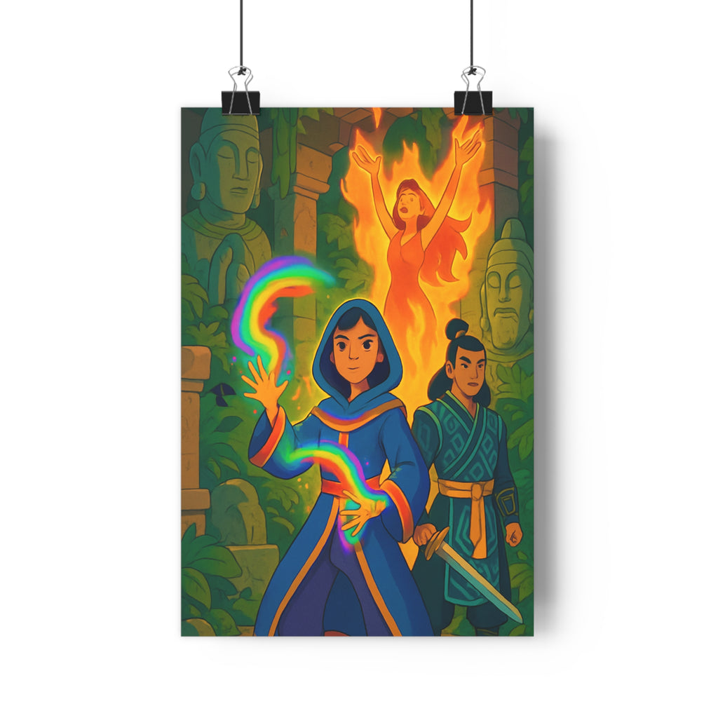 Poster décoratif mystique anime bleu orange magicien guerrier femme salon chambre magique captivant qualité